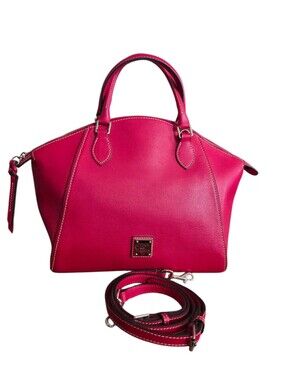 Dooney &‎ Bourke Sydney Domed Saffiano Leather Satchel Handbag Red